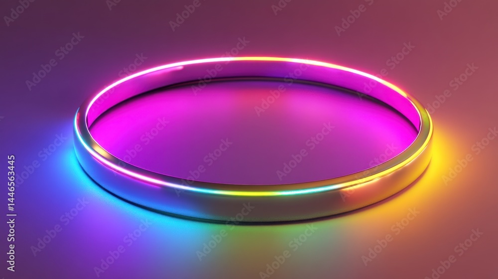 Circular neon ring display with vibrant gradient lighting. Circular neon ring display with vibrant gradient lighting.