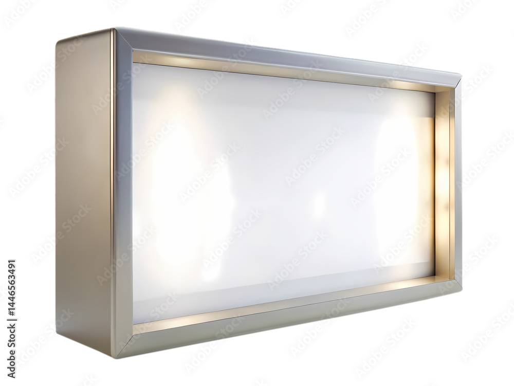 Rectangular illuminated lightbox sign with a brushed metal frame and blank white surface Rectangular illuminated lightbox sign with a brushed metal frame and blank white surface