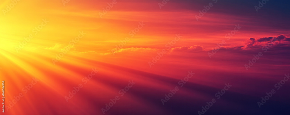 Fototapeta premium The sky is a beautiful mix of orange and red hues, with the sun shining brightly through the clouds. The clouds are scattered throughout the sky, creating a sense of depth and movement