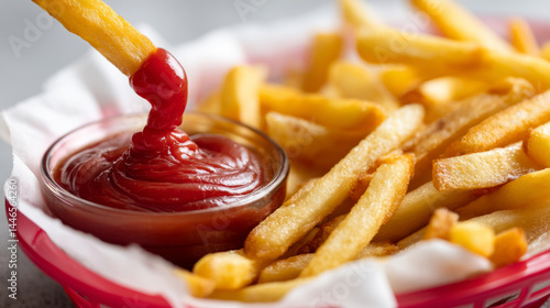 Delicious snack moment: ketchup and crispy french fries in perfect harmony