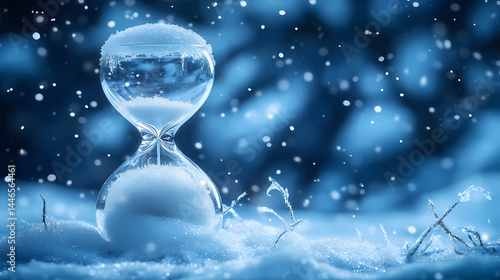 Frosted hourglass, seasonal affective disorder sad. [Frozen Time] | Winter Chronos | seasonal time. Illustration