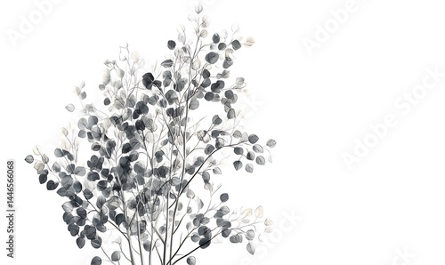 Highly detailed illustrations of various trees, leaves, grasses, and botanical elements, featuring realistic, minimalist, and abstract compositions on a white background.