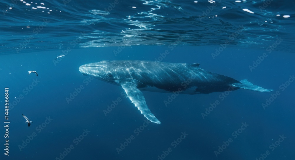 Naklejka premium Whale swimming underwater photo