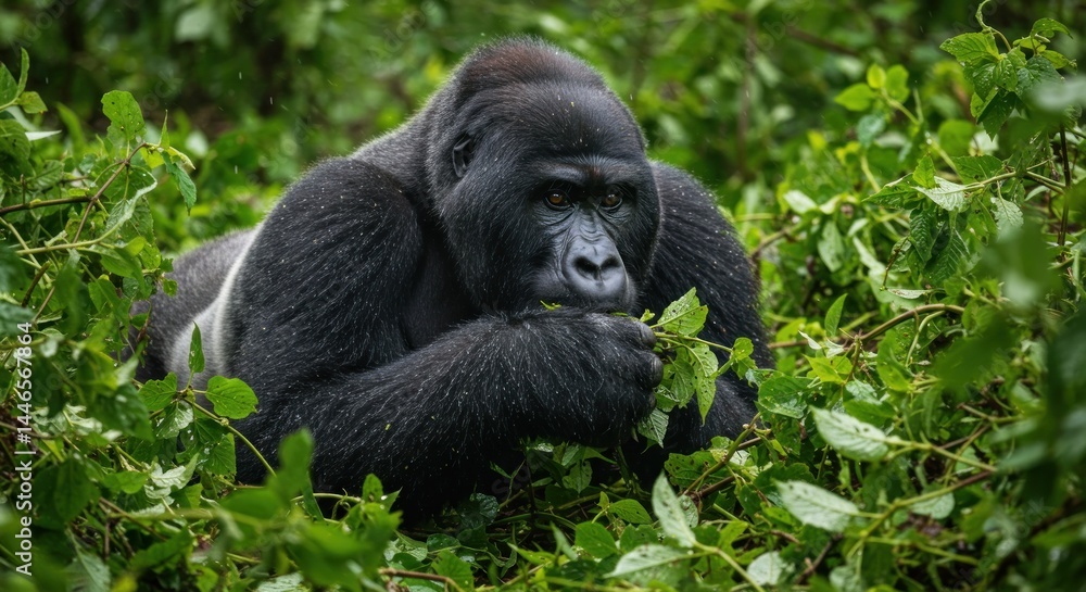 Obraz premium Gorilla Eating in Foliage - Photo