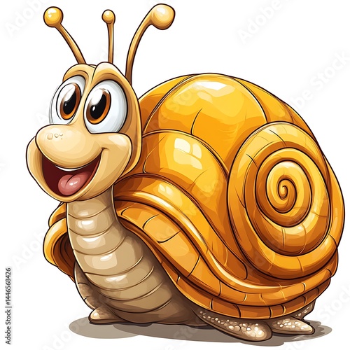 Cartoon Snail Smiling with Spiraled Shell Illustration