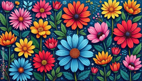 Wallpaper Mural Intricate line art wildflowers, densely packed, continuous repeat , floral, wildflower pattern Torontodigital.ca