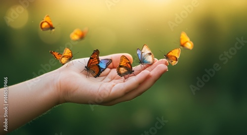 Butterflies on a Hand (Photo)