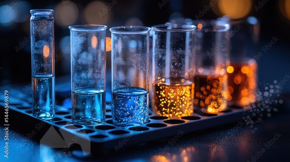 Laboratorys colourful chemistry test tubes display Laboratorys colourful chemistry test tubes display