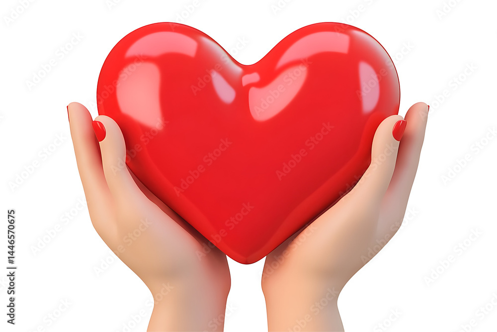 Obraz premium 3D Illustration Of Red Heart Held By Hands Isolated Background