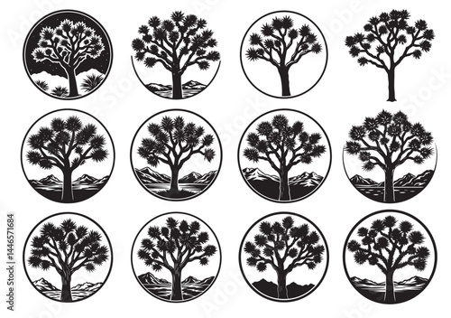 Joshua tree silhouette vector Set