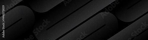 3D black techno abstract background overlap layer on dark space with rounded lines effect decoration. Modern graphic design element stripes style concept for web banner, flyer, card, or brochure cover