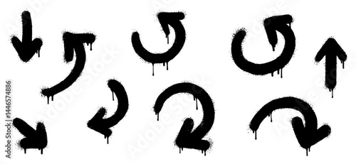 collection of Spray painted graffiti Arrow in black over white. isolated on white background. vector illustration