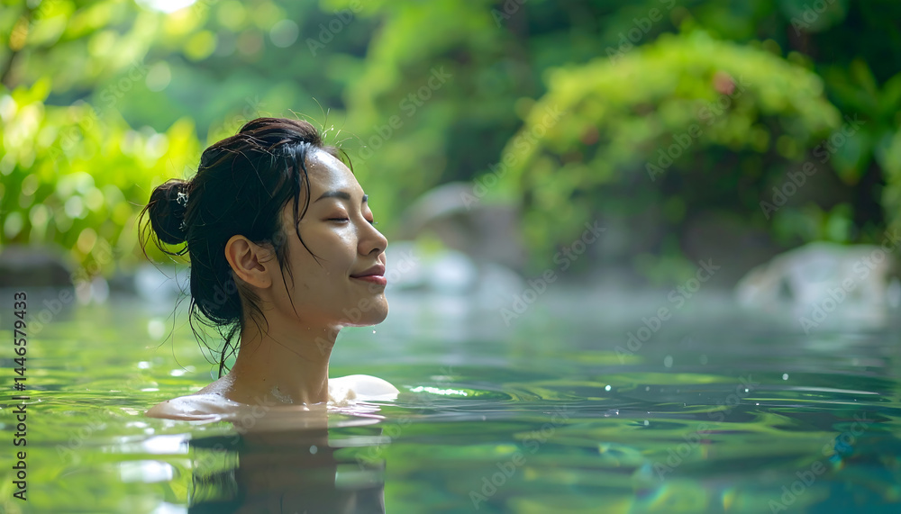 Fototapeta premium Tranquil Moment in an Outdoor Hot Spring