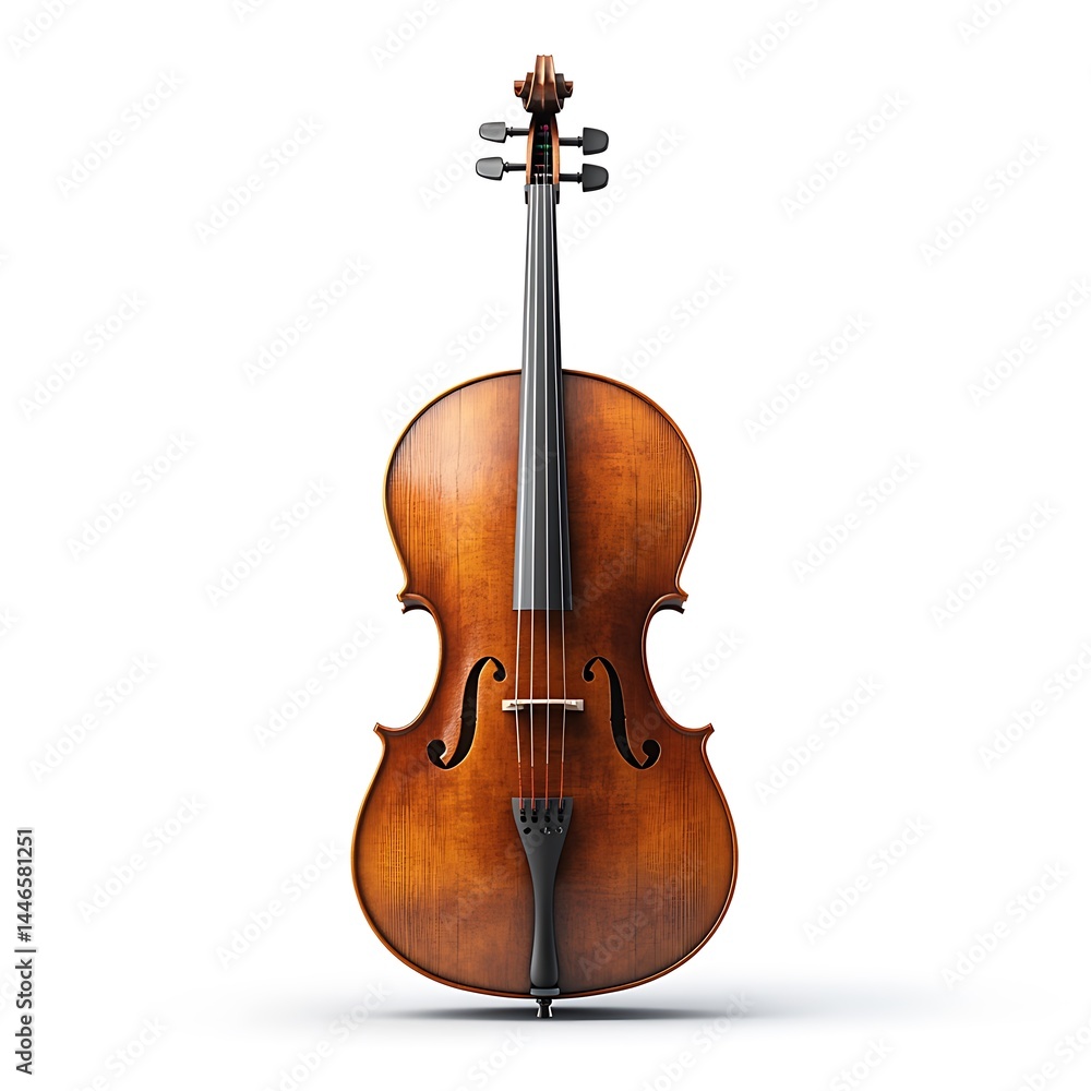 Fototapeta premium Elegant Brown Cello Musical Instrument Isolated On White High Resolution Photo
