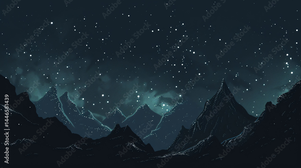 Fototapeta premium Majestic Mountain Silhouette Under a Starry Night Sky