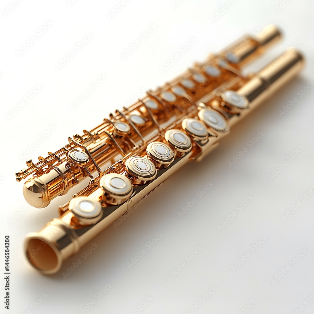 Fototapeta premium Elegant Golden Flute Musical Instrument High Resolution Photo Still Life Close Up