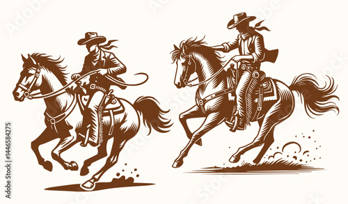 Cowboy riding horses illustration design