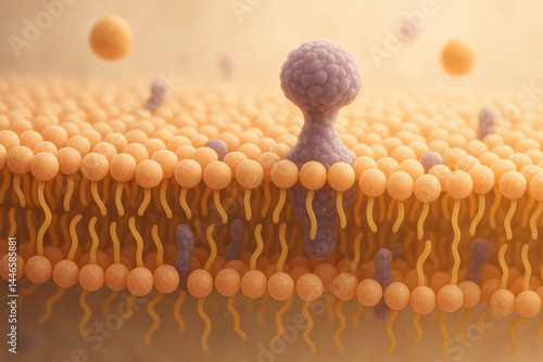 Cell membrane structure with protein channels and lipid bilayer