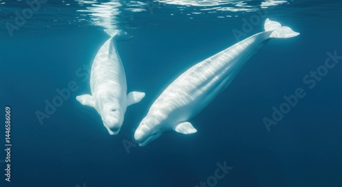 Two Beluga Whales Underwater - Photo