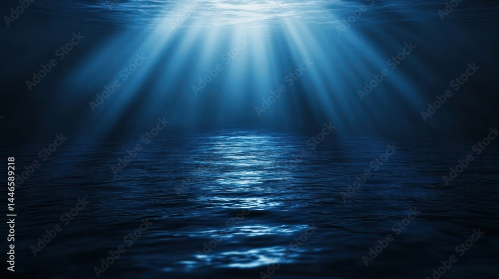 Deep ocean scene with sunbeams penetrating dark water Deep ocean scene with sunbeams penetrating dark water