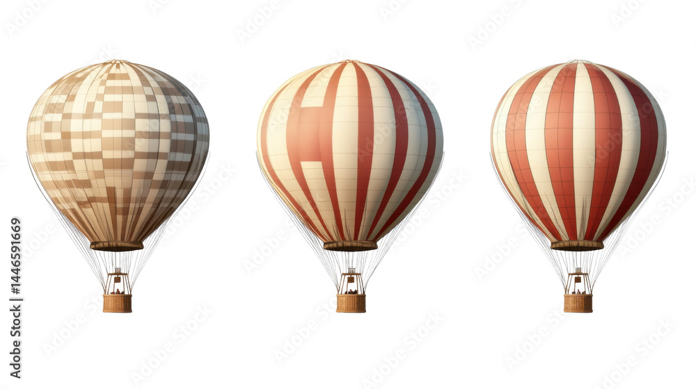 Obraz premium Collection Set of Colorful Hot Air Balloons Isolated on White Background for Travel, Adventure, and Aerial Festival Design Concepts