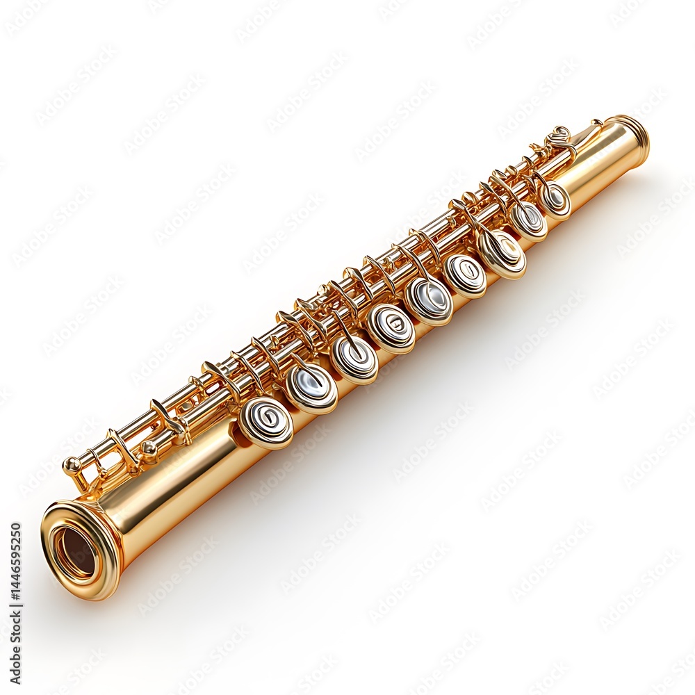 Naklejka premium Golden Piccolo Instrument Isolated High Resolution Photo Musical Artistry