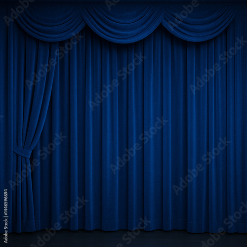 Wallpaper Mural Blue Velvet Stage Curtain: a luxurious blue velvet curtain, elegant folds, a classic stage setting. and inviting the viewer to explore the possibilities Torontodigital.ca