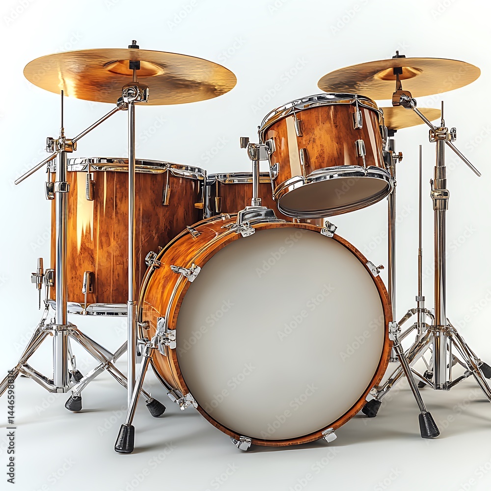 High Resolution Photo Of A Detailed Wooden Drum Set On A White Background High Resolution Photo Of A Detailed Wooden Drum Set On A White Background