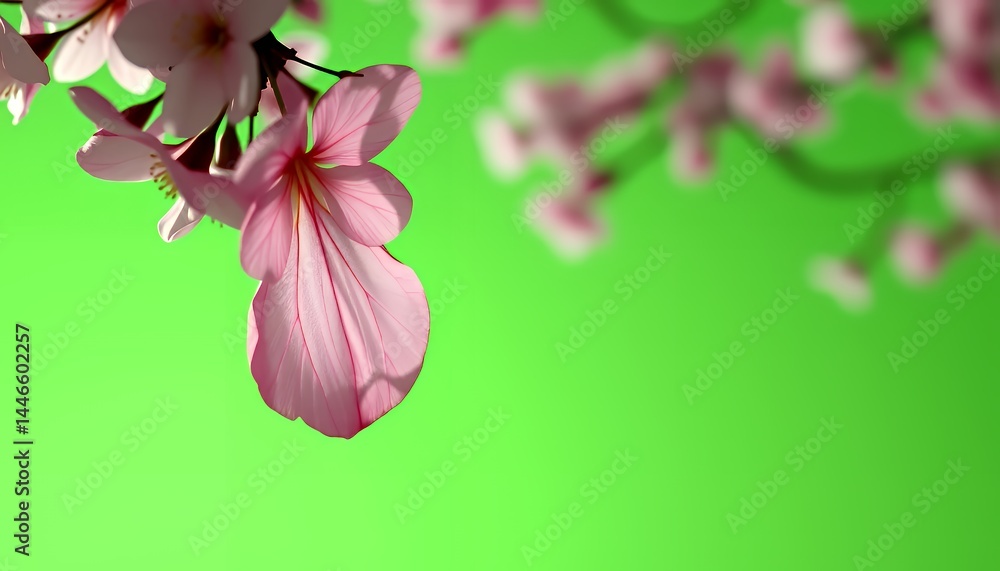 Close Up of Pink Cherry Blossom on Isolated Green Screen Background with Soft Light Perfect For Decoration Visual Effects and Graphic Design Element