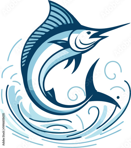 Blue Marlin Jumping in Stylized Ocean Scene