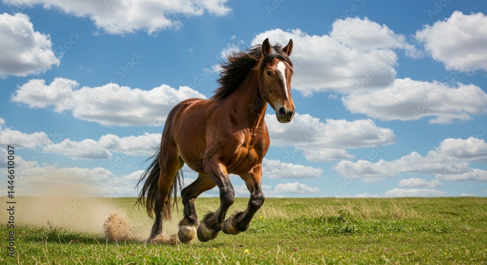 Obraz premium Running Horse in Field, Photo