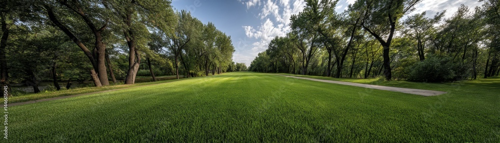 Vibrant green meadow bathed in sunset light, city park forest backdrop - rural green colors habitat lush Vibrant green meadow bathed in sunset light, city park forest backdrop - rural green colors habitat lush