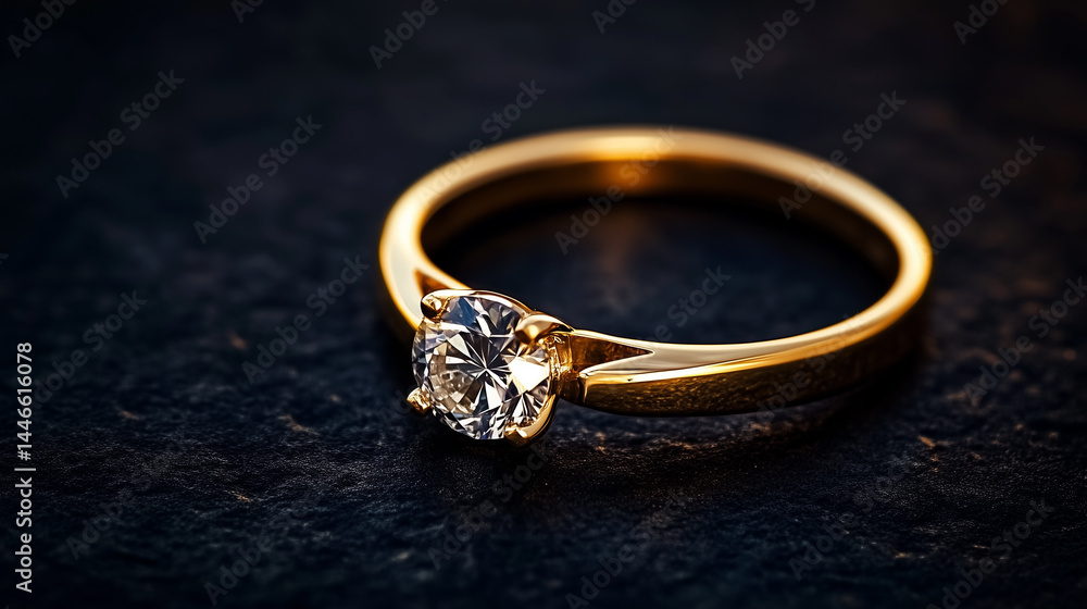 Gleaming Promise: A Solitaire Diamond Engagement Ring in 14K Gold, Elegant Oval Cut, Sparkling Brilliance, Close-Up Macro Photography Gleaming Promise: A Solitaire Diamond Engagement Ring in 14K Gold, Elegant Oval Cut, Sparkling Brilliance, Close-Up Macro Photography