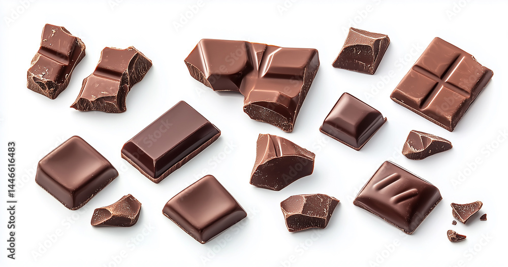 Fototapeta premium Decadent Dark Chocolate: A Symphony of Broken Pieces, Rich Brown Hues, and Irresistible Texture - Gourmet Chocolate Fragments for Culinary and Packaging Design