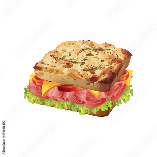 Focaccia bread illustration Vector template