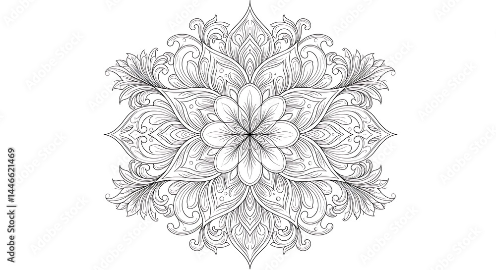 Fototapeta premium Detailed Flower Mandala Design with Intricate Line Art