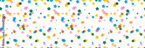 Risograph simple sprinkle seamless pattern. Bright color confetti, stars on white background. Vector Illustration for holiday, party, birthday, invitation.