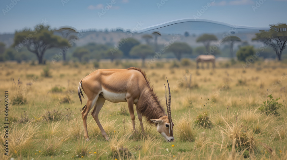 Fototapeta premium Springbok Pronking in African Savanna Grassland - Wildlife Photography