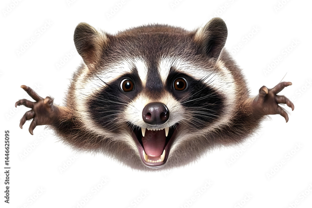 Obraz premium Funny Jumping Raccoon Isolated Transparent Background Illustration