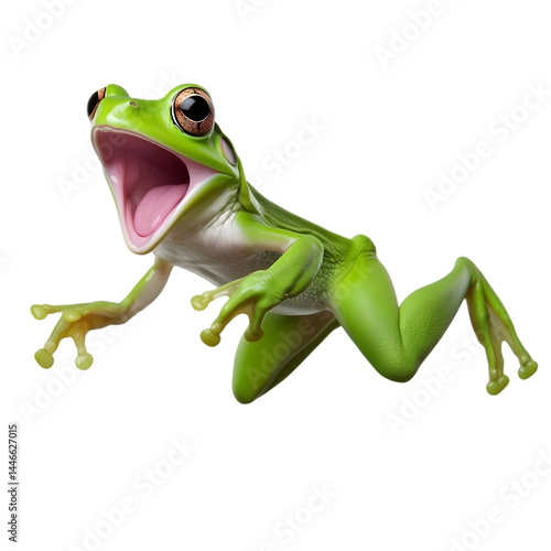 Excited Jumping Green Frog Illustration, Isolated Transparent Background