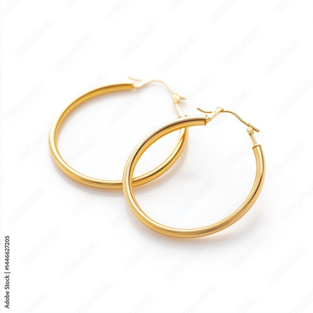 Elegant gold hoop earrings displayed on a white background highlighting their sleek design and shiny finish.