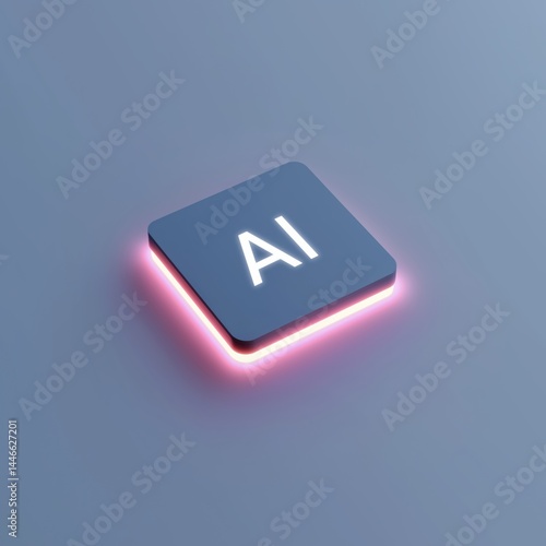 Obraz na płótnie Innovative technology button with illuminated AI symbol on modern surface in soft lighting. w salonie