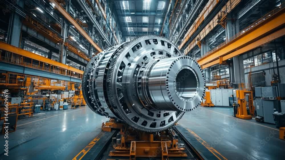 Precision Manufacturing: High-Tech Turbine Engine Component in Modern Industrial Facility Precision Manufacturing: High-Tech Turbine Engine Component in Modern Industrial Facility