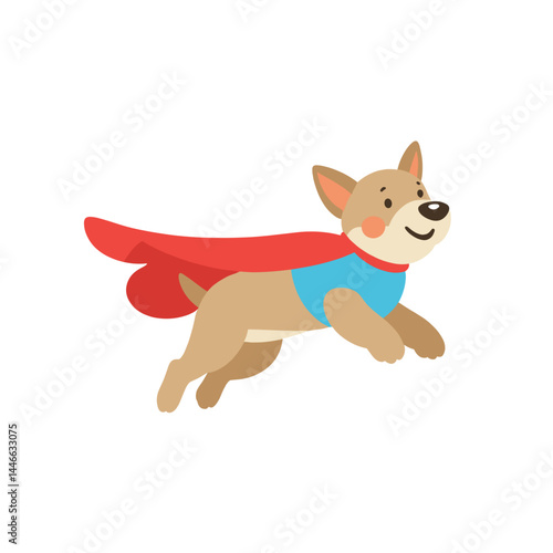 Determined Dog Flying in Superhero Cape – Cute Cartoon Hero Animal Illustration