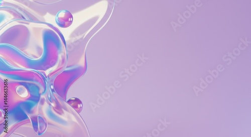 Abstract Iridescent Fluid Forms on Lavender Background: A Digital Art Piece
