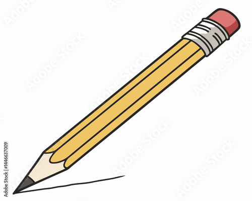 Simple Illustration Of A Yellow Pencil Drawing On White Background