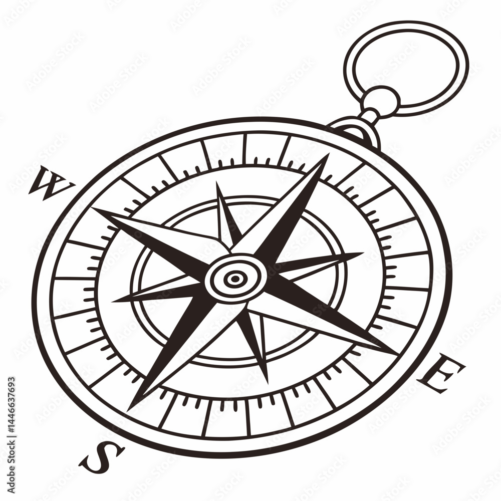 Black And White Compass Illustration Graphic Nautical Navigation Tool Black And White Compass Illustration Graphic Nautical Navigation Tool