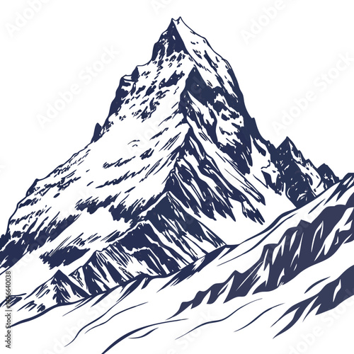 Majestic Mountain Peak Illustration Detailed Vector Landscape Background White And Blue