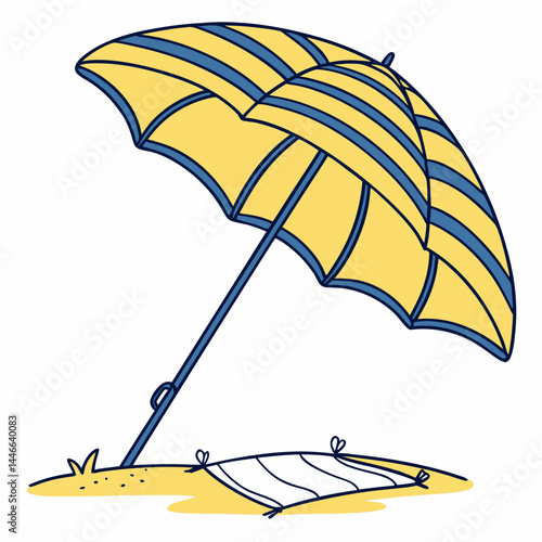 Beach Umbrella And Towel Illustration Vector Scene For Summer Vacation