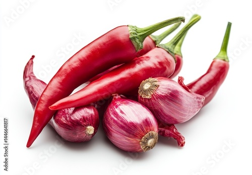 Fresh red chili peppers and small onions